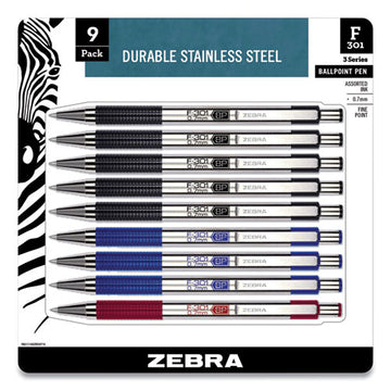 Zebra® F-301 Ballpoint Pen, Retractable, Fine 0.7 Mm, Assorted Ink And Barrel Colors, 9-pack freeshipping - TVN Wholesale